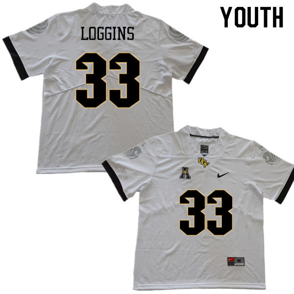 Youth #33 Monterious Loggins UCF Knights College Football Jerseys Sale-White